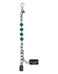 Dolce & gabbana bracelet en laiton ton argent avec perles dice logo dg vert émeraude et pendentif cadenas métallique
