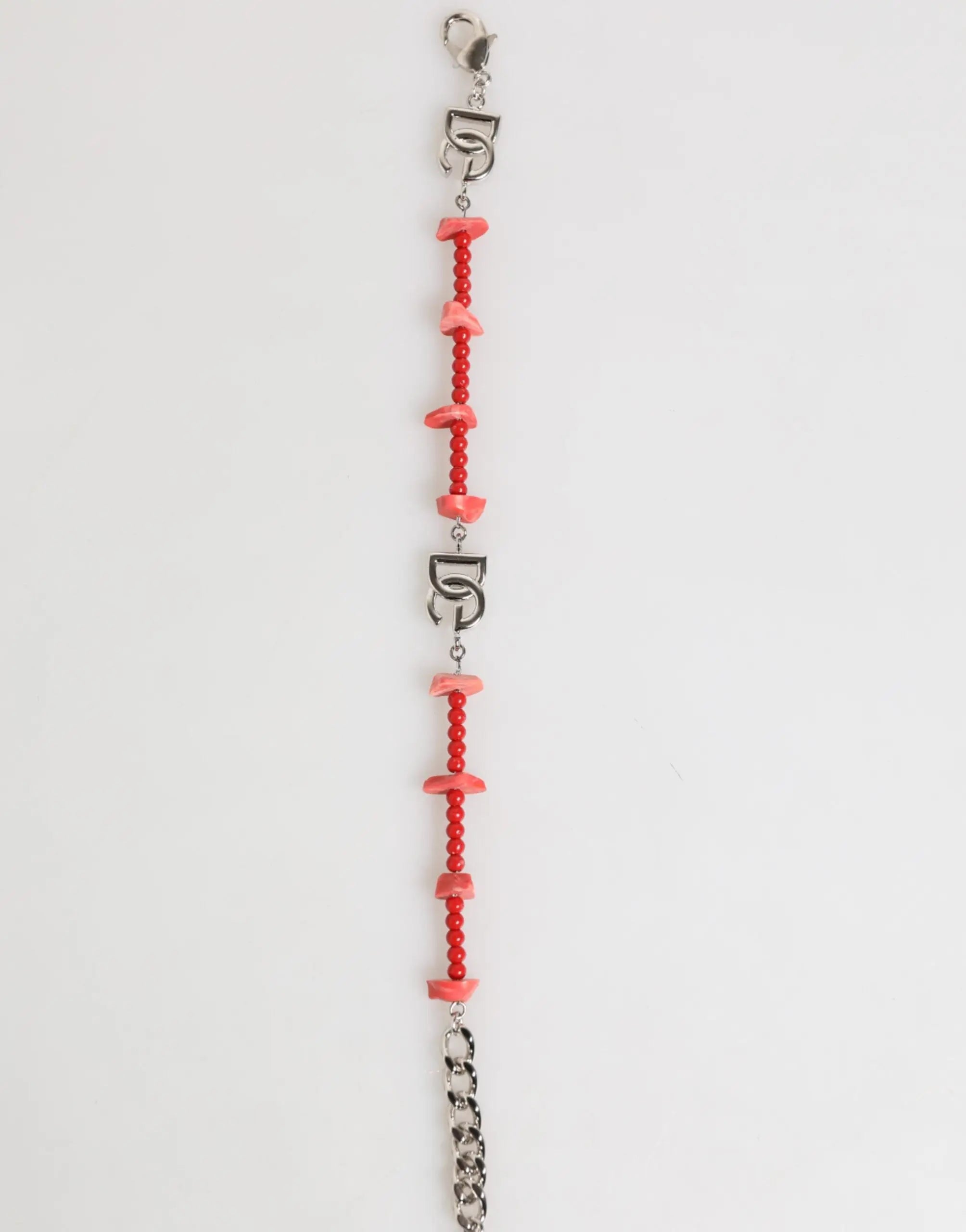Bracelet pour homme dolce & gabbana en laiton argenté avec perles corail et logo dg en résine