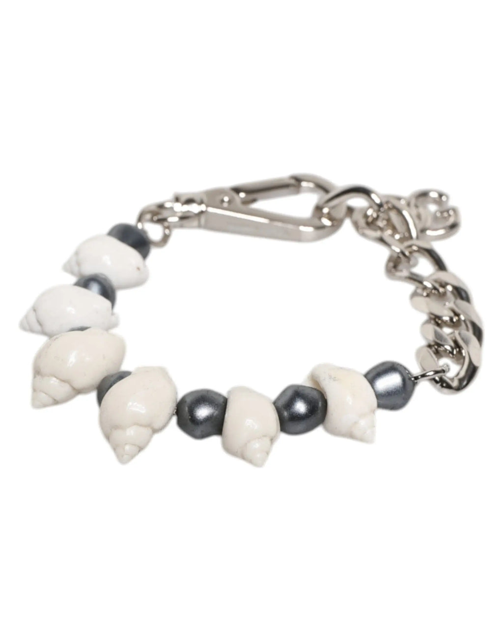Bracelet dolce & gabbana en laiton ton argent avec perles gris foncé et coquillages blancs alternés