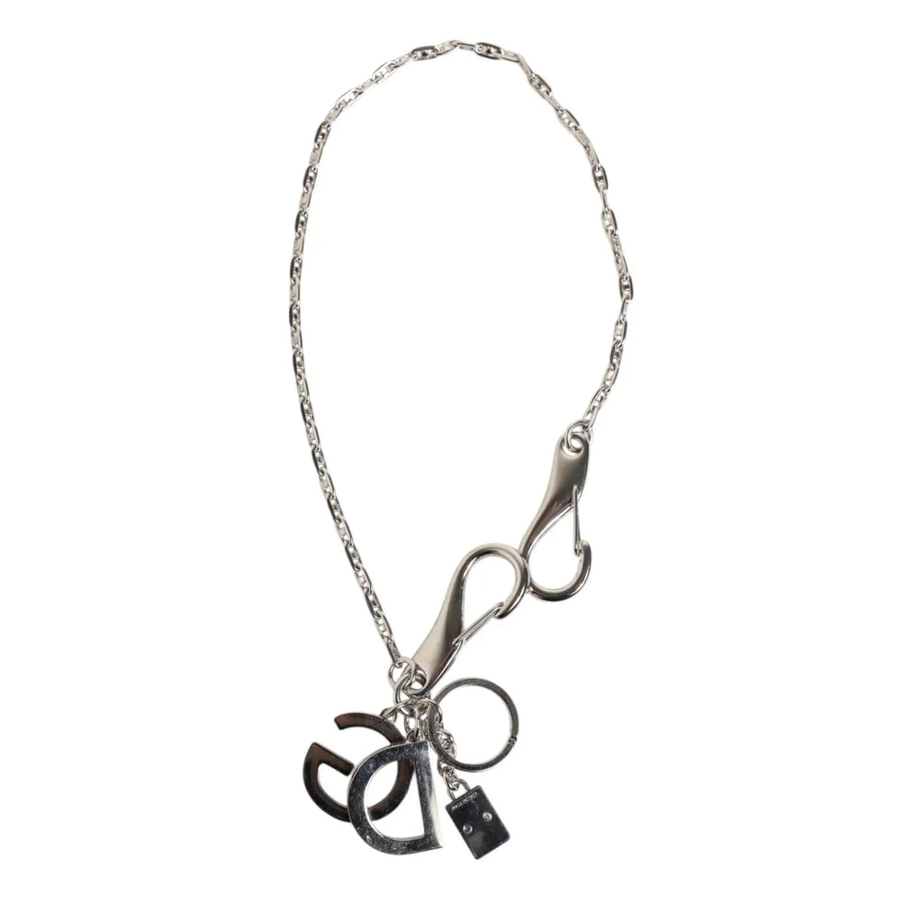 Collier chaîne argentée dolce & gabbana avec fermoir crochet distinctif et pendentifs clés logo dg noir