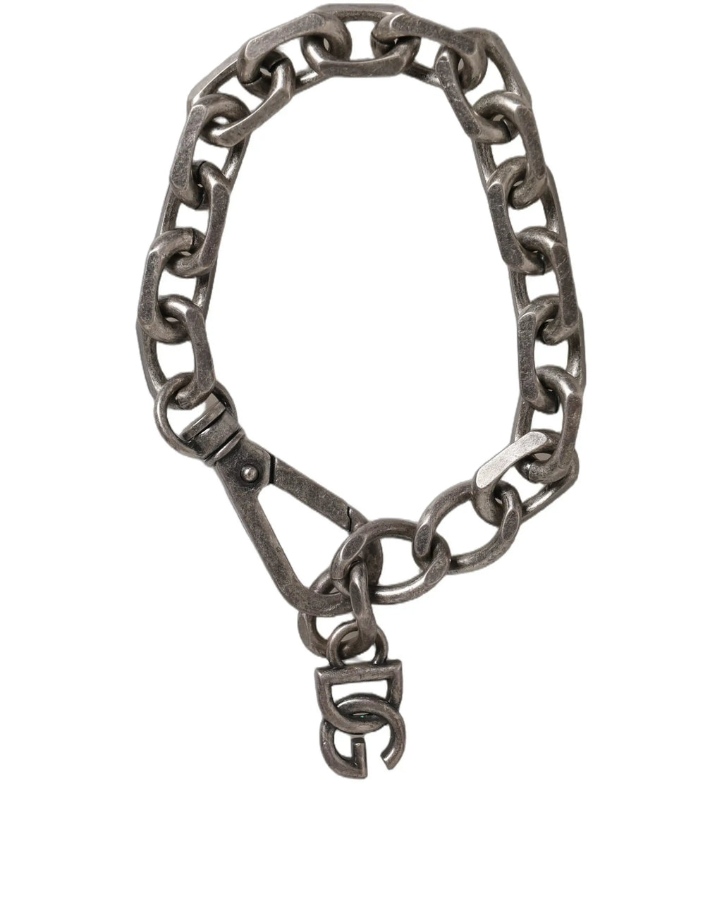Bracelet dolce & gabbana en chaîne lourde argentée avec design industriel et pendentif logo dg double