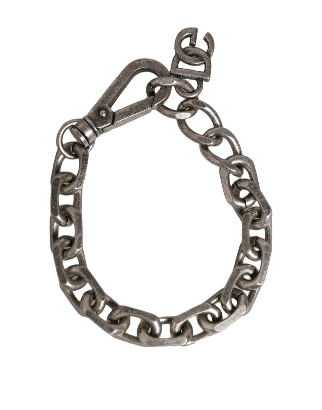 Bracelet dolce & gabbana en métal argenté avec chaîne lourde et fermoir entrelacé logo chanel industriel