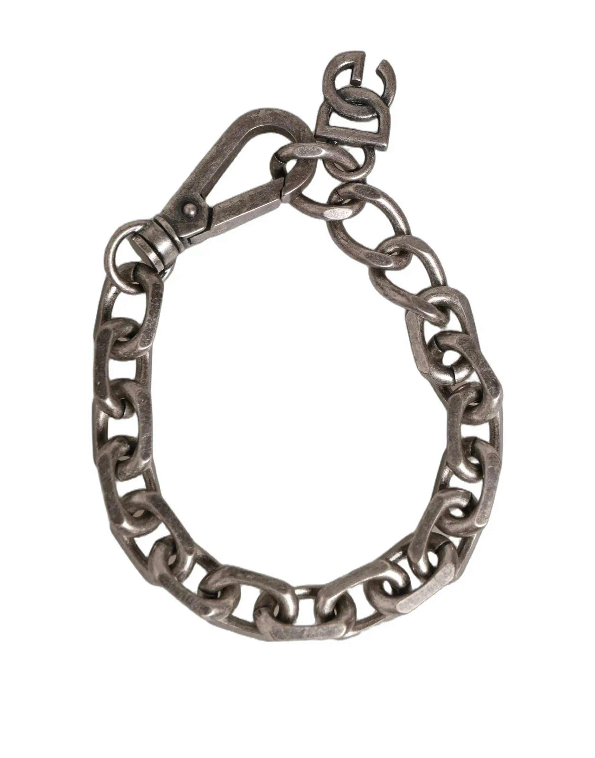 Bracelet dolce & gabbana en métal argenté avec chaîne lourde et fermoir entrelacé logo chanel industriel