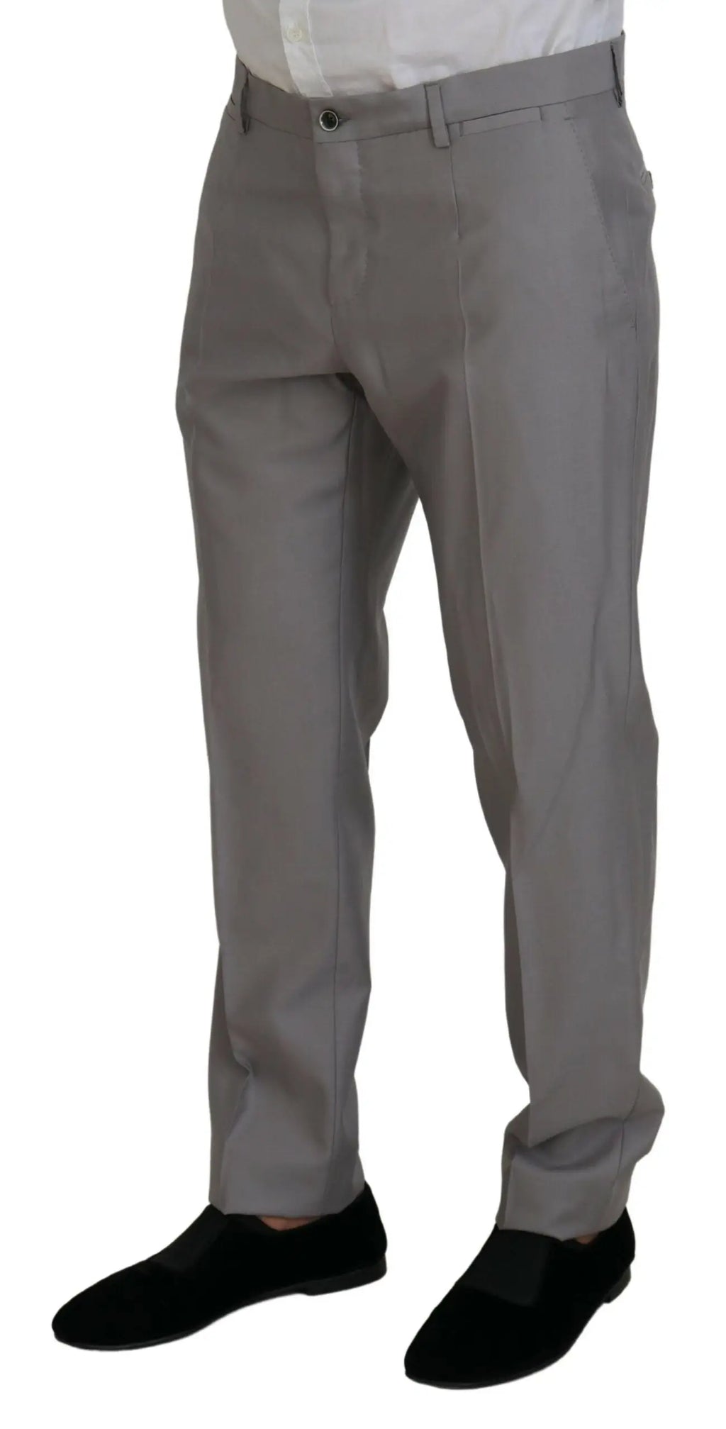 Pantalon gris formel dolce & gabbana en laine et soie avec coupe droite et plis subtils à l’avant