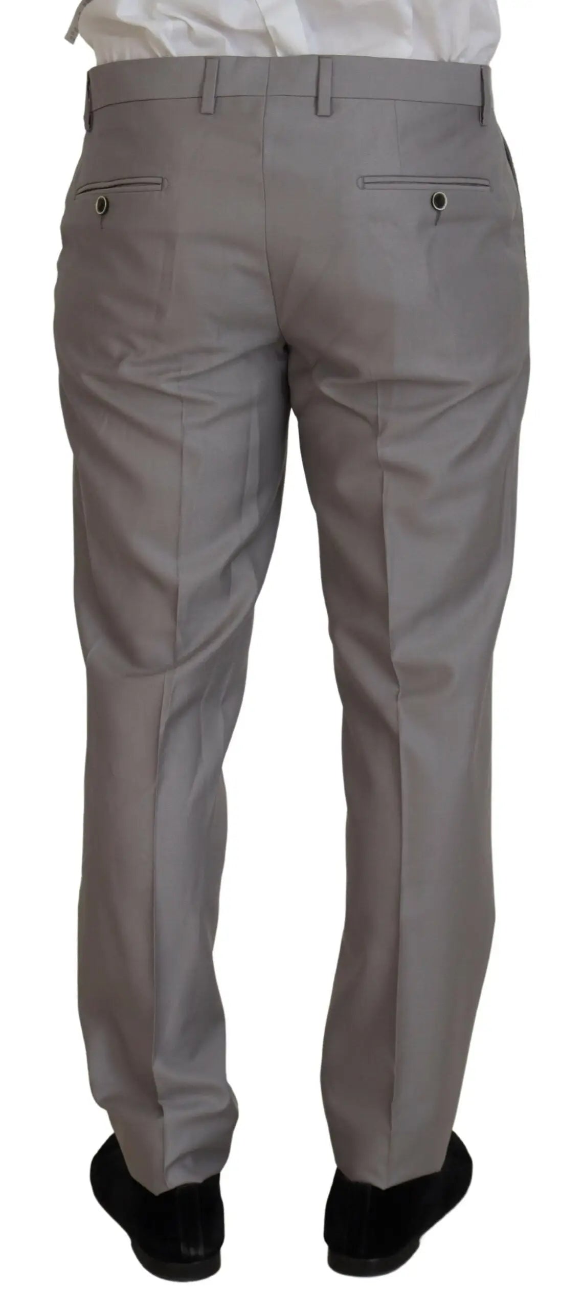 Pantalon gris formel dolce & gabbana en laine et soie avec coupe slim et plis subtils au dos