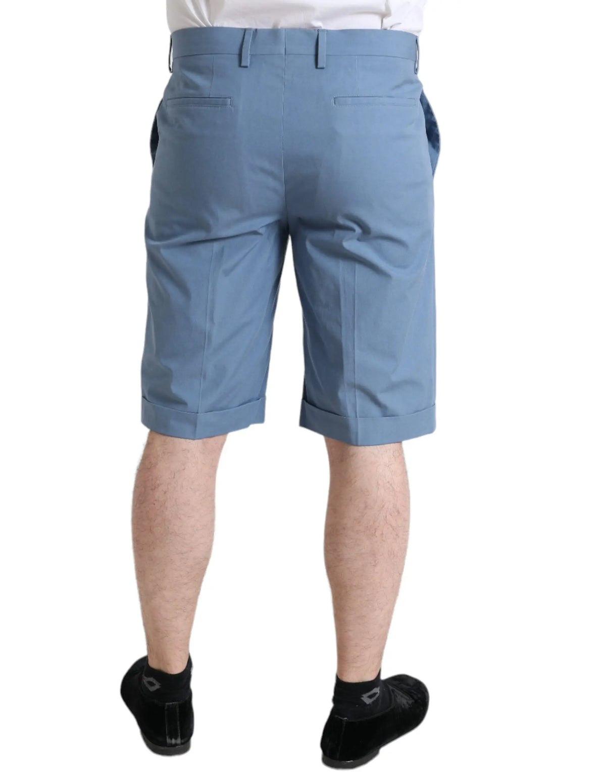 Shorts bermuda pour homme dolce & gabbana en coton bleu ciel avec revers pliés et coupe ajustée