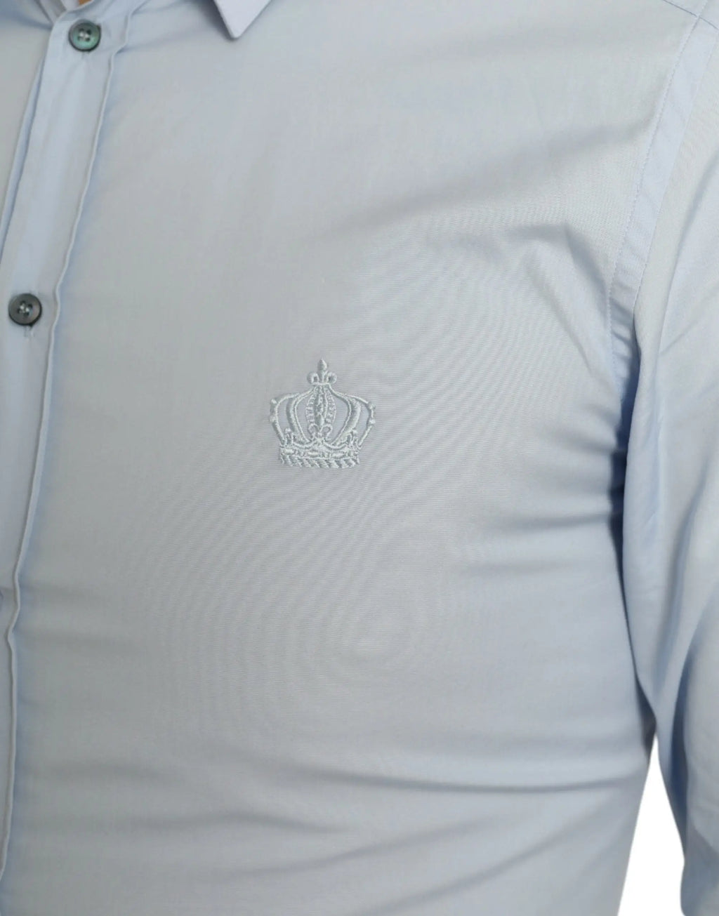 Chemise homme formelle dolce & gabbana bleu ciel en coton avec broderie blanche subtile d une couronne sur la poitrine