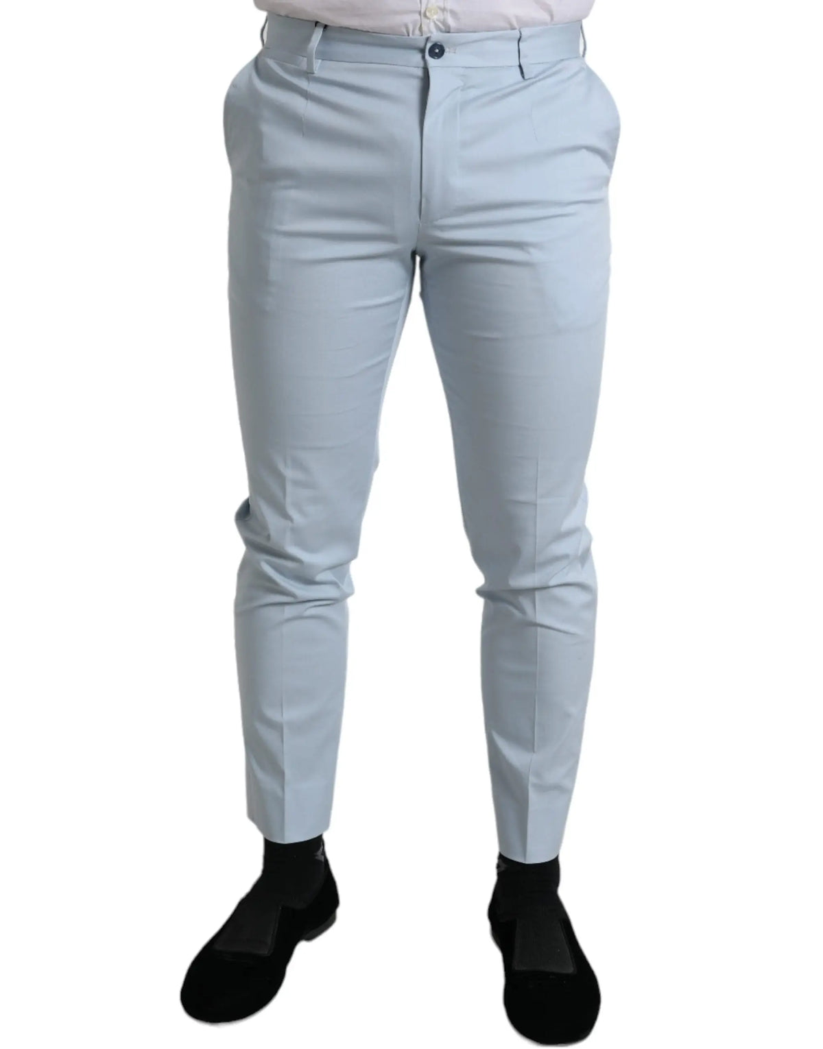 Pantalon skinny bleu ciel dolce & gabbana en coton stretch avec coupe slim et fermeture classique par bouton