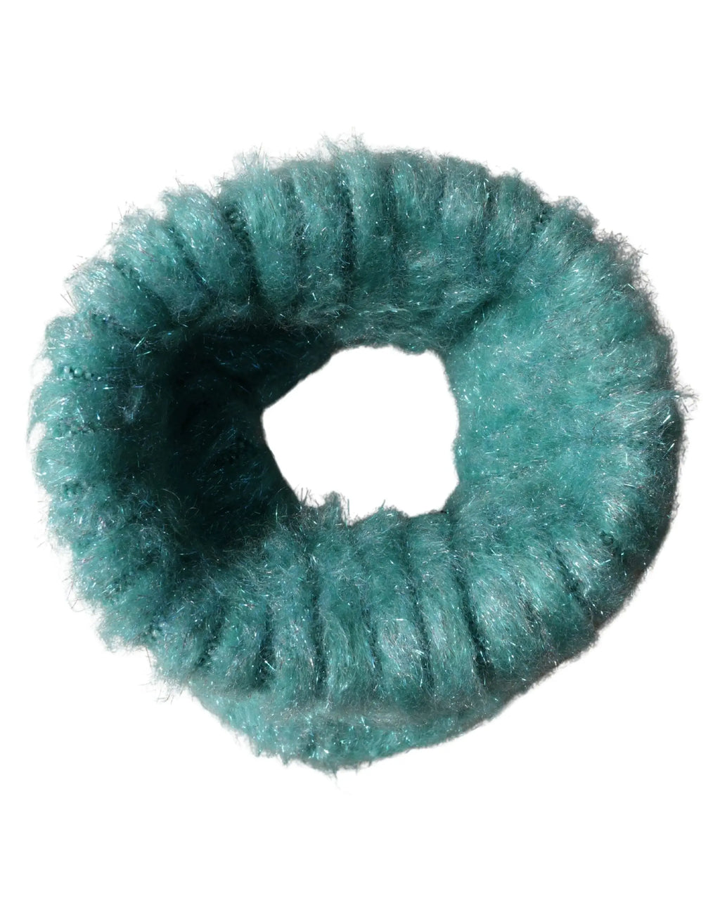 Un lien de cheveux duveteux de couleur teal en laine mohair douce et texturée