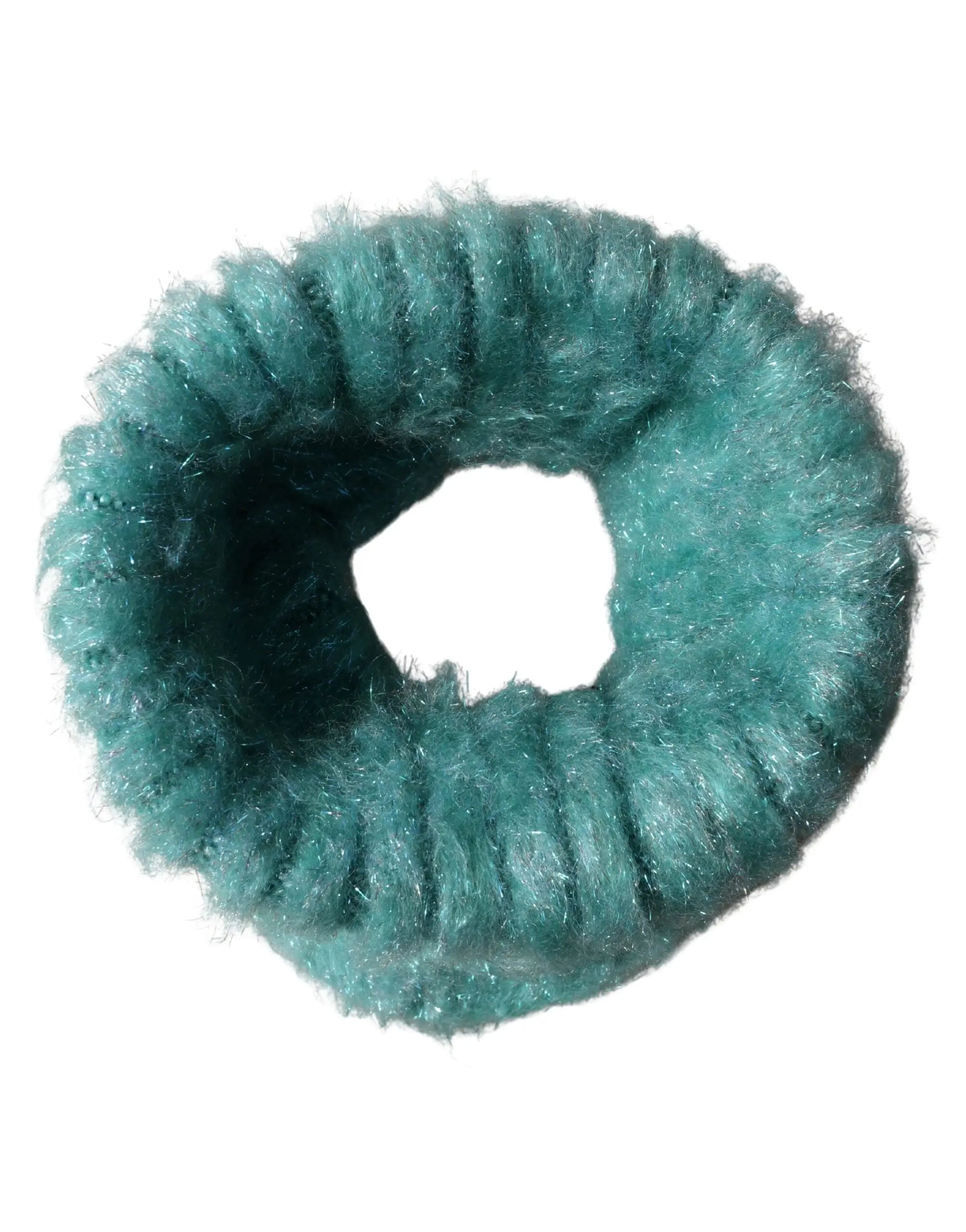 Un lien de cheveux duveteux de couleur teal en laine mohair douce et texturée