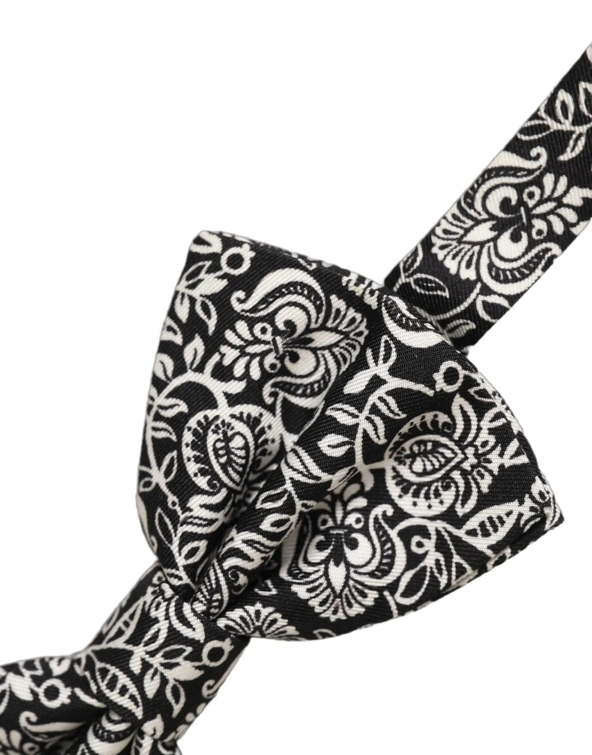 Noeud papillon dolce & gabbana en soie noir et blanc avec motif cachemire floral ajustable au cou