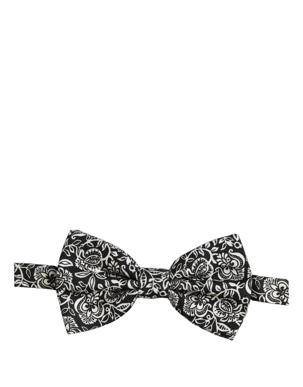 Dolce & gabbana papillon noir et blanc en soie avec motif floral noir et blanc et design paisley complexe