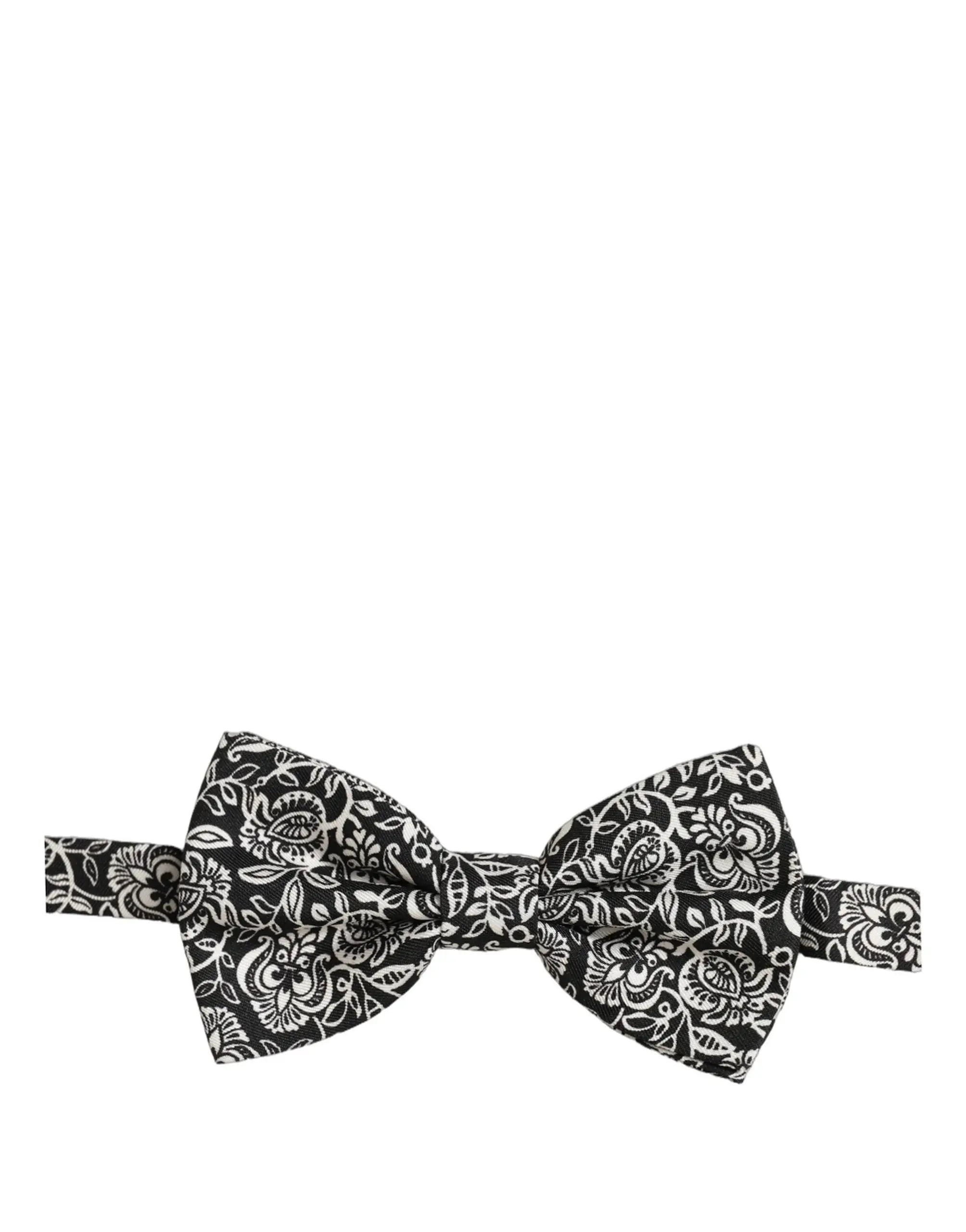 Dolce & gabbana papillon noir et blanc en soie avec motif floral noir et blanc et design paisley complexe