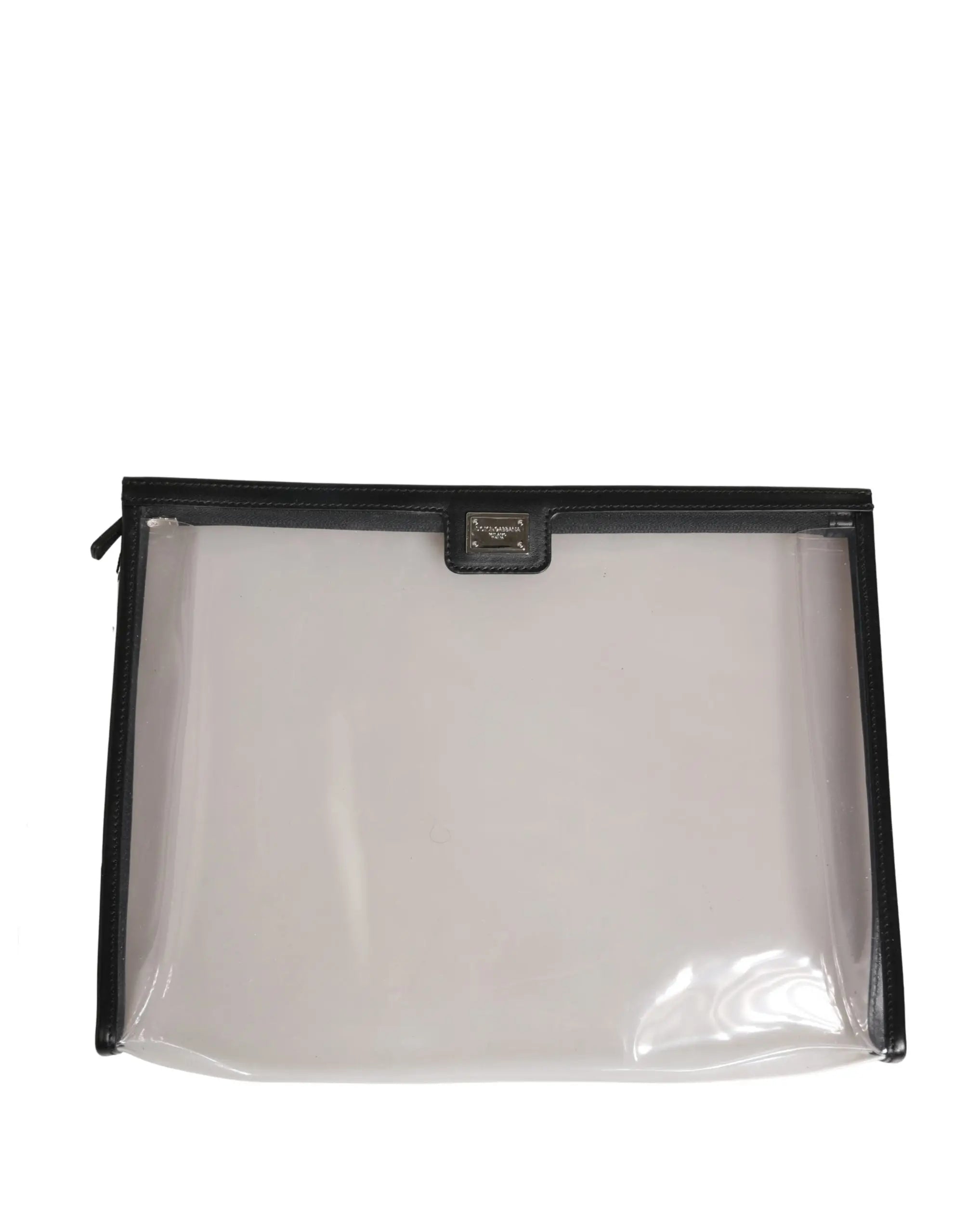 Pochette clutch transparente en pvc dolce & gabbana avec bordure noire et fermoir métallique
