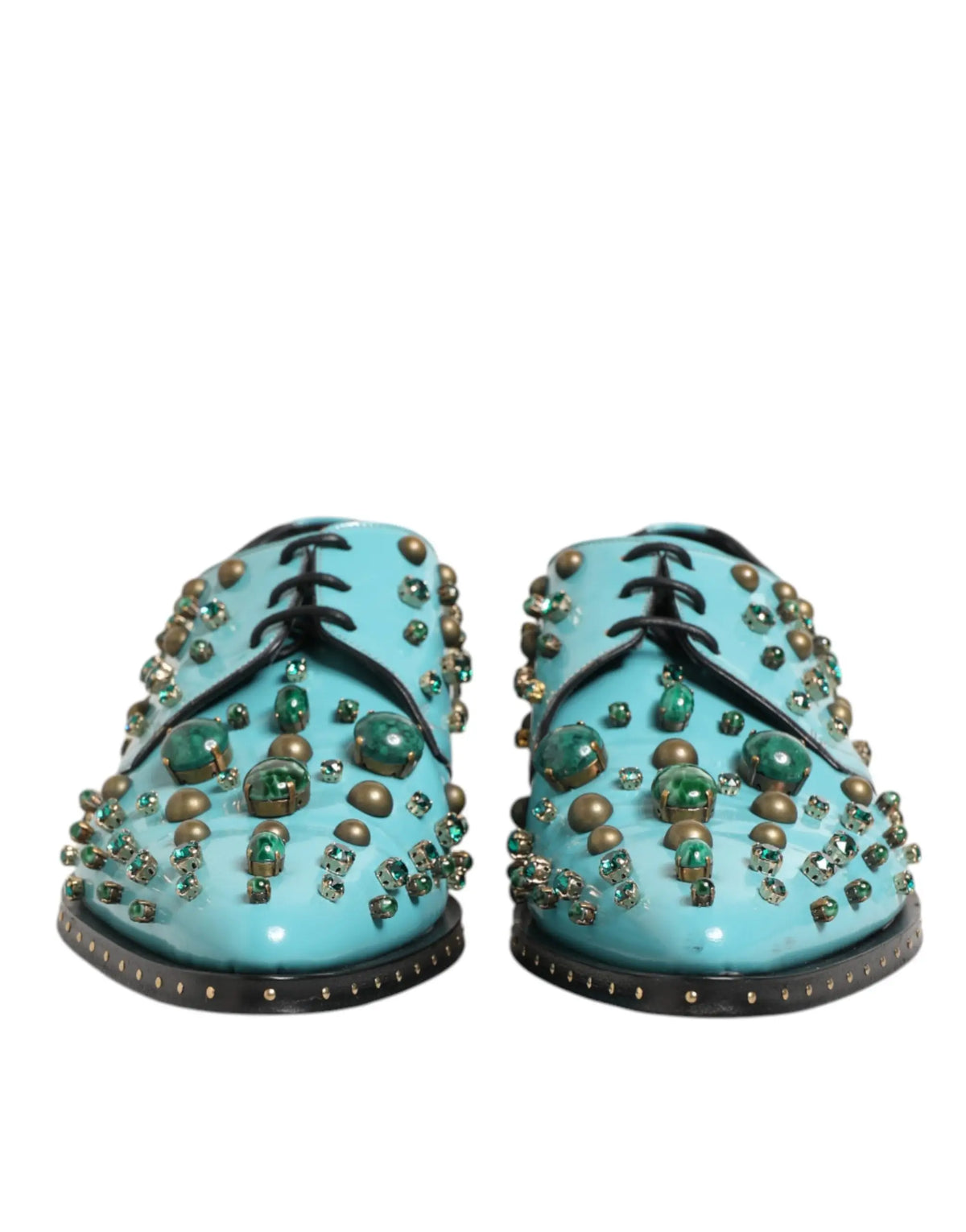 Chaussures derby pour homme turquoise en cuir dolce gabbana ornées de cristaux verts et dorés