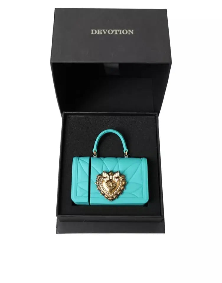 Sac à main miniature turquoise en silicone dolce gabbana avec fermeture cœur dorée dans boîte devotion