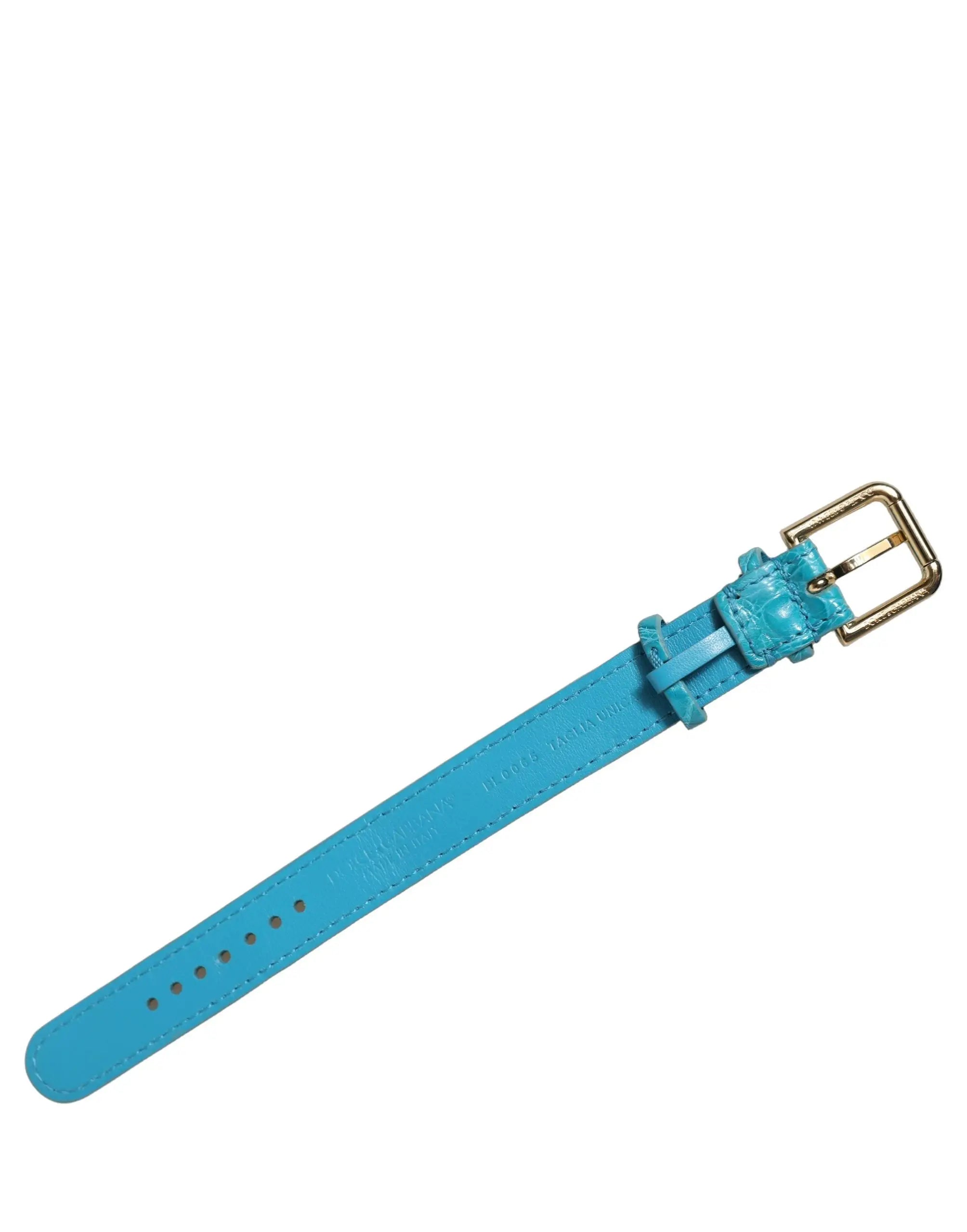 Bracelet ceinture dolce & gabbana en cuir turquoise avec boucle dorée et logo embossé visible
