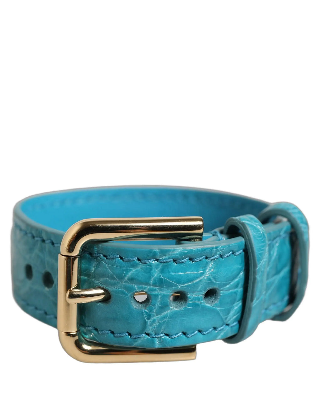 Bracelet ceinture dolce & gabbana en cuir turquoise embossé crocodile avec boucle dorée
