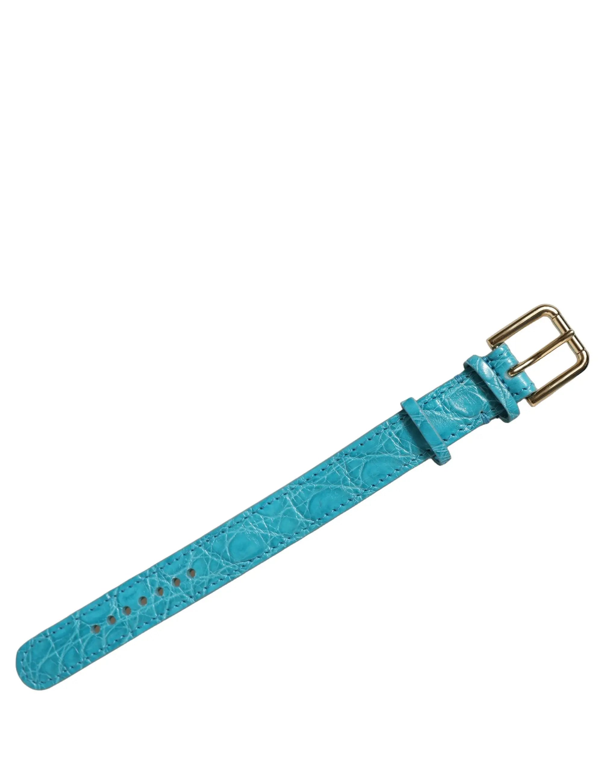 Bracelet dolce & gabbana en cuir turquoise motif crocodile avec boucle dorée