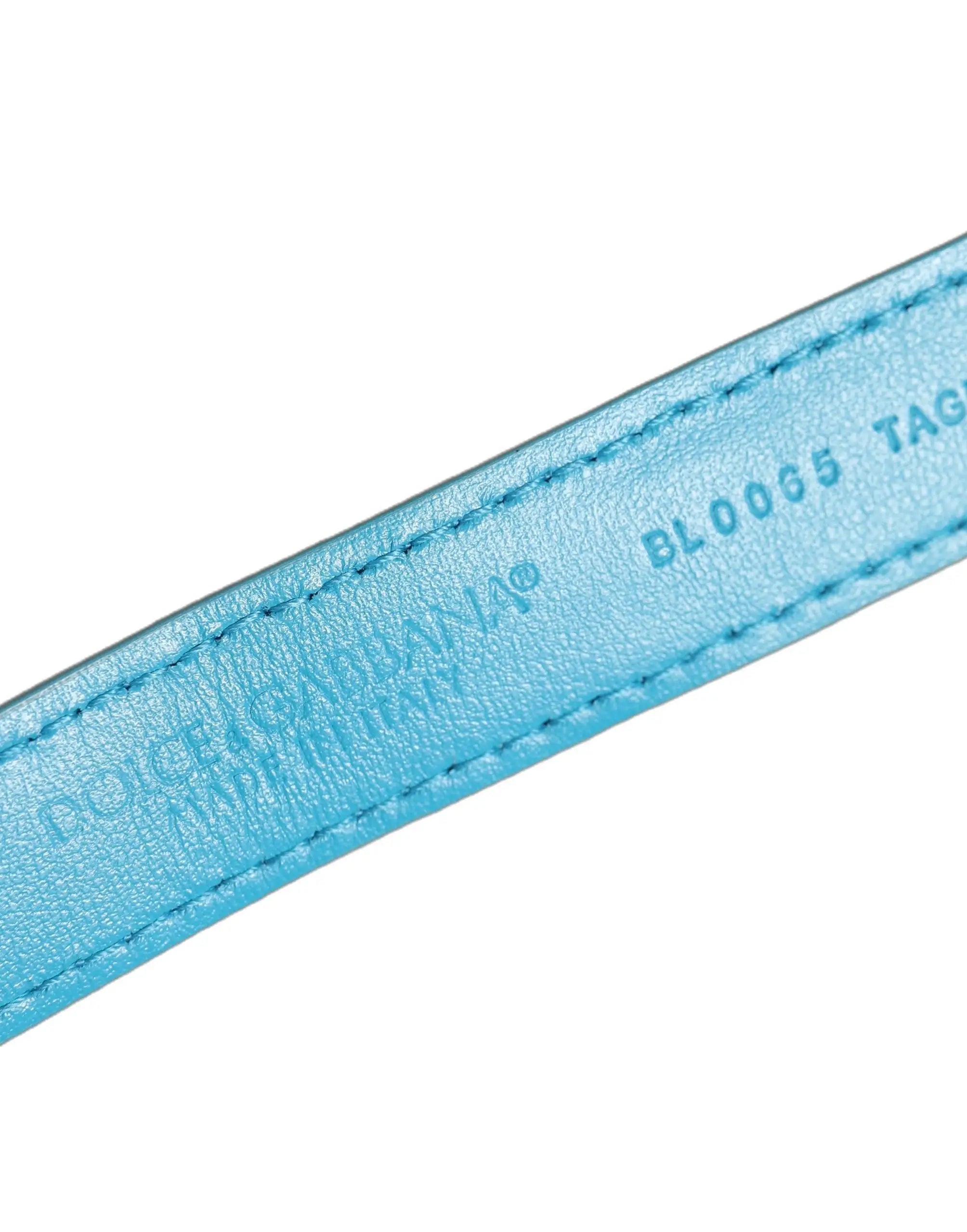 Bracelet ceinture dolce & gabbana en cuir turquoise avec boucle dorée et sangle embossée avec couture