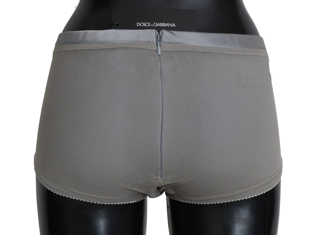 Briefs gris texturés dolce & gabbana avec fermeture éclair argentée, ourlet festonné et logo sur la ceinture en soie filet