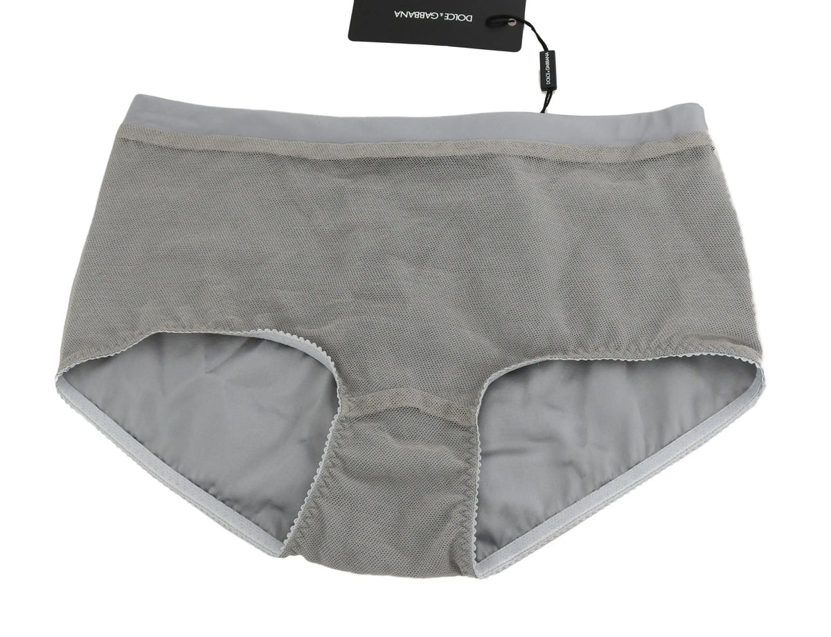 Briefs gris dolce & gabbana avec doublure intérieure lisse et bordure festonnée en soie filet argentée