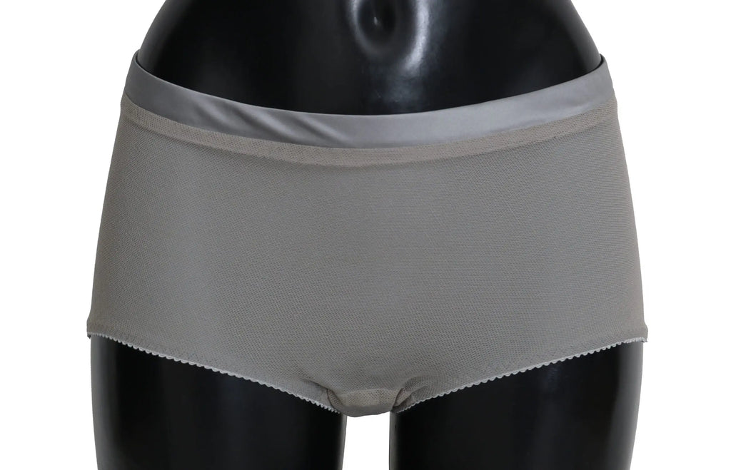 Briefs gris texturés dolce & gabbana avec ceinture argentée contrastante et bas en soie filet