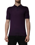 Un polo dolce gabbana violet en cachemire col à revers classique et patte de boutonnage trois boutons en maille fine