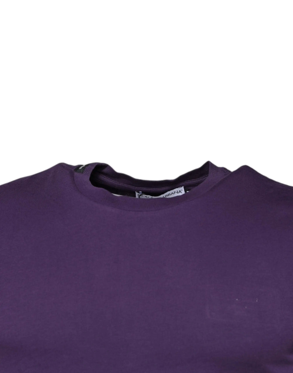 Dolce & gabbana violet t-shirt en coton avec col rond, tissu violet et col intérieur noir avec étiquette blanche