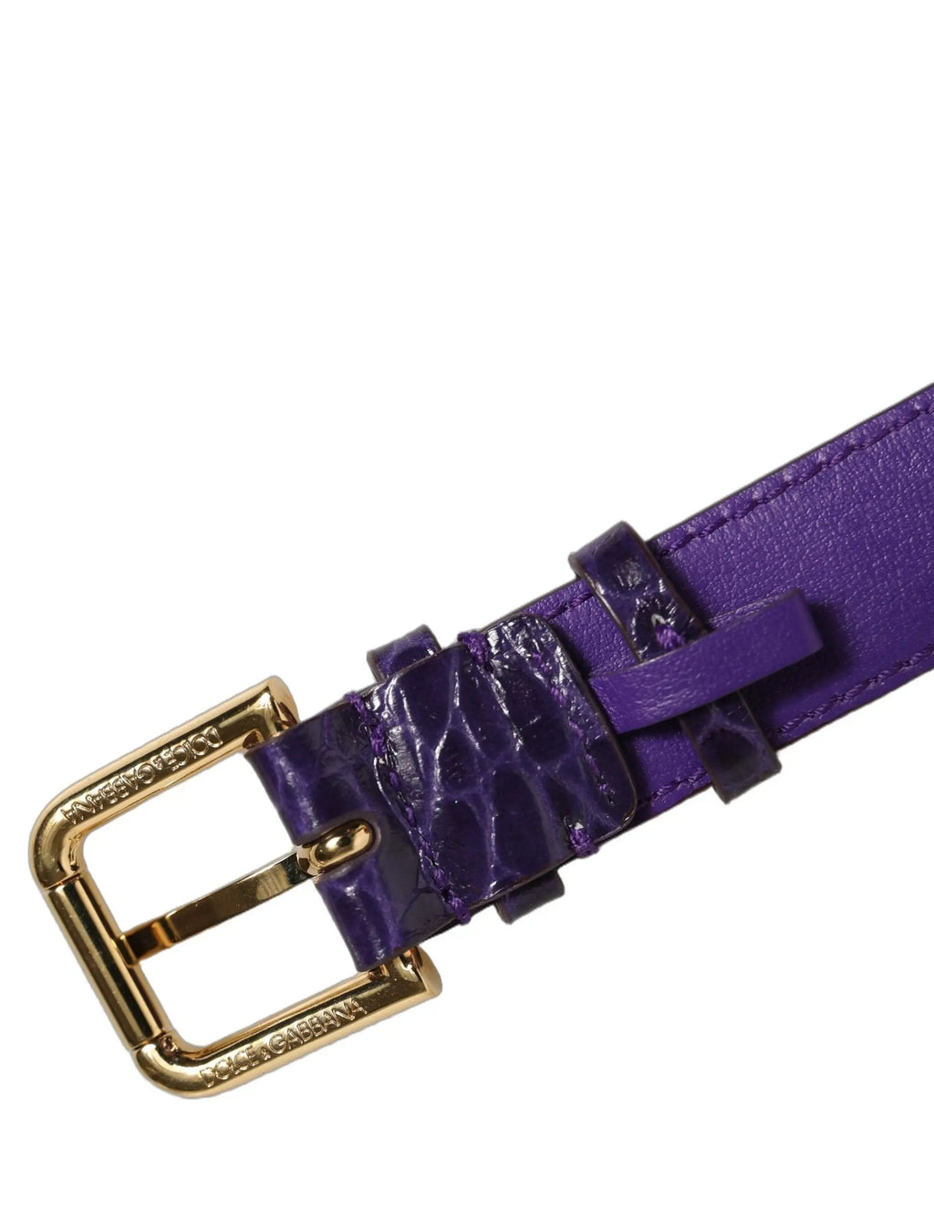 Ceinture en cuir violet embossé crocodile dolce & gabbana avec boucle dorée style bracelet