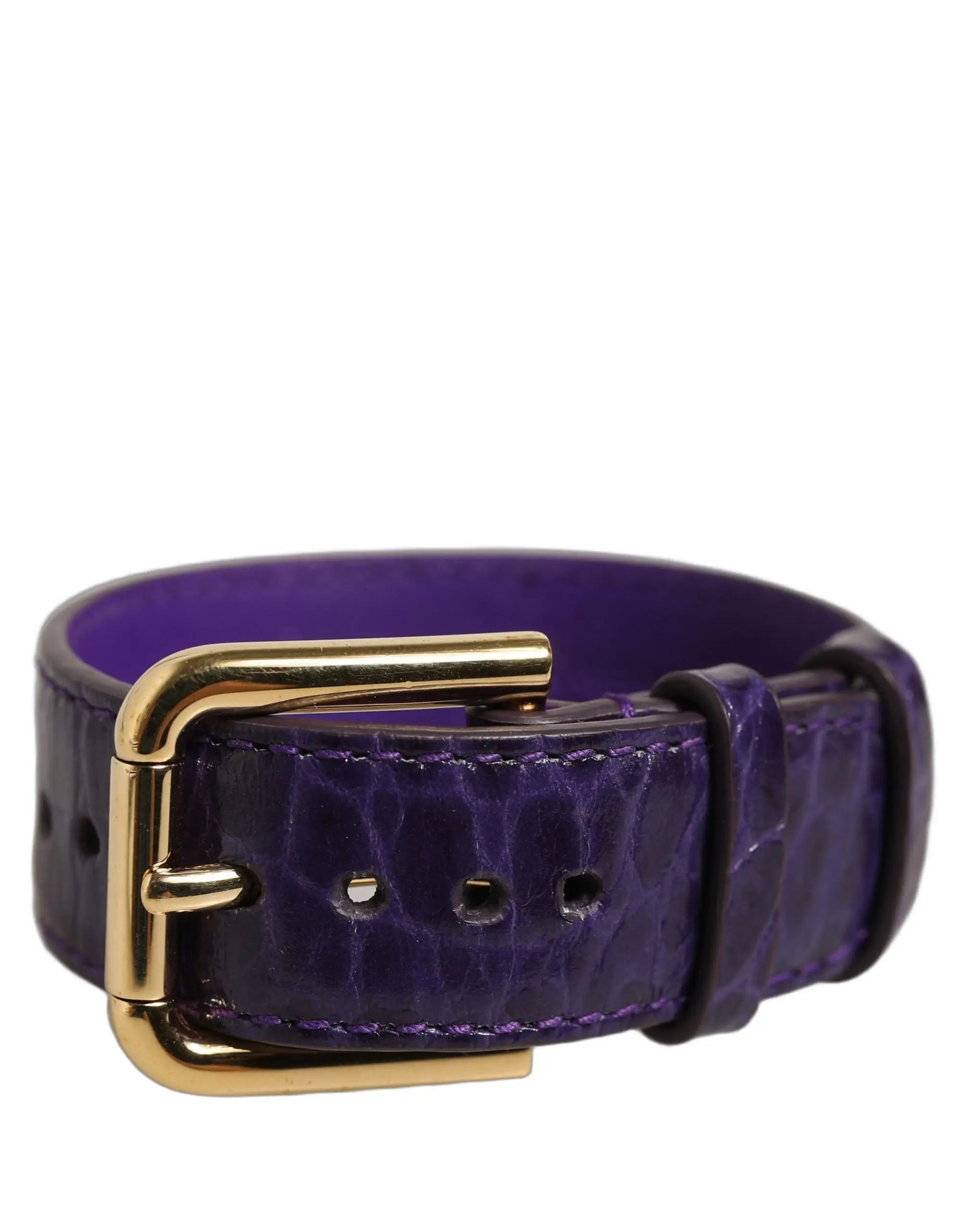 Bracelet en cuir violet embossé croco avec boucle dorée dolce gabbana idéal pour une touche élégante