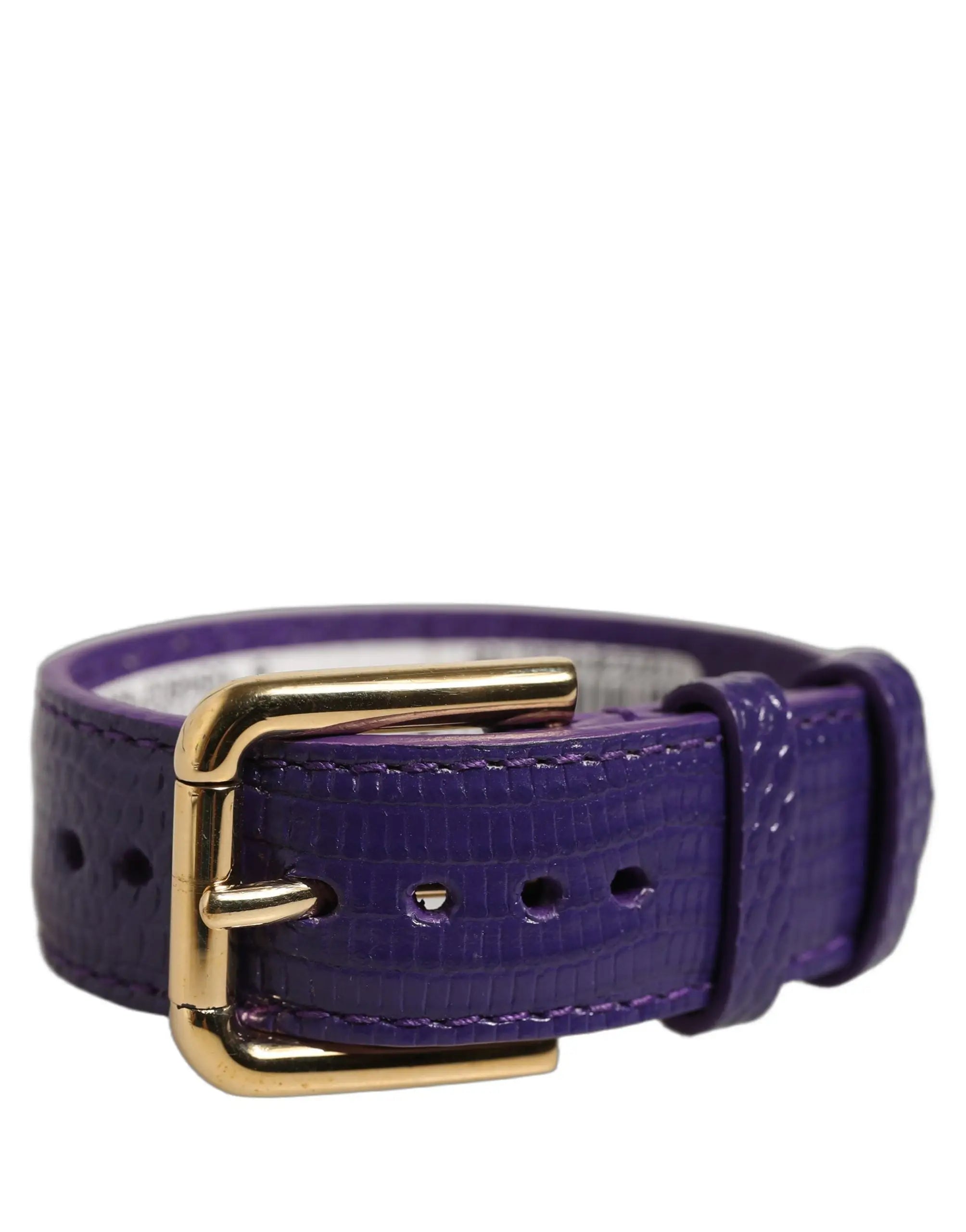 Ceinture bracelet dolce & gabbana en cuir violet embossé lézard avec boucle dorée