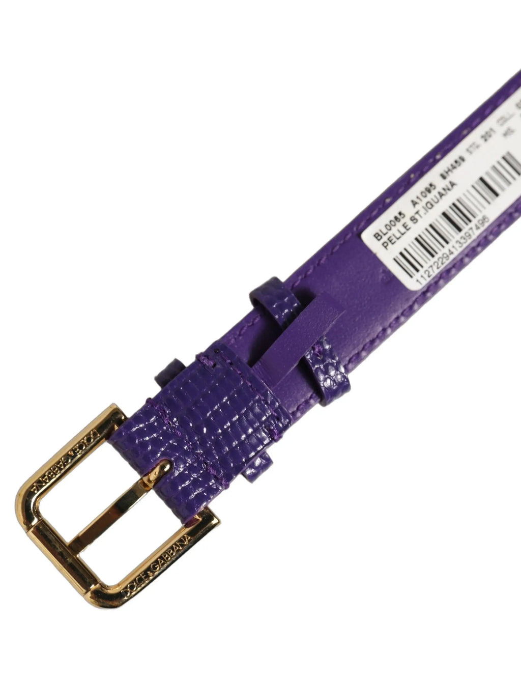 Ceinture bracelet dolce & gabbana violet en cuir texturé crocodile avec boucle dorée