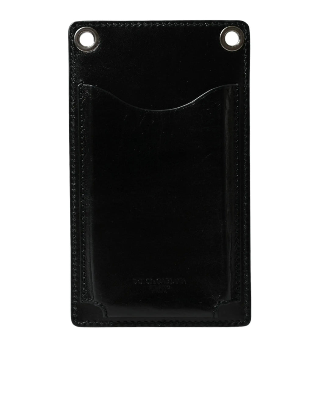 Porte-cartes noir en cuir verni avec œillets argentés et coutures, dolce & gabbana crossbody avec emplacement téléphone