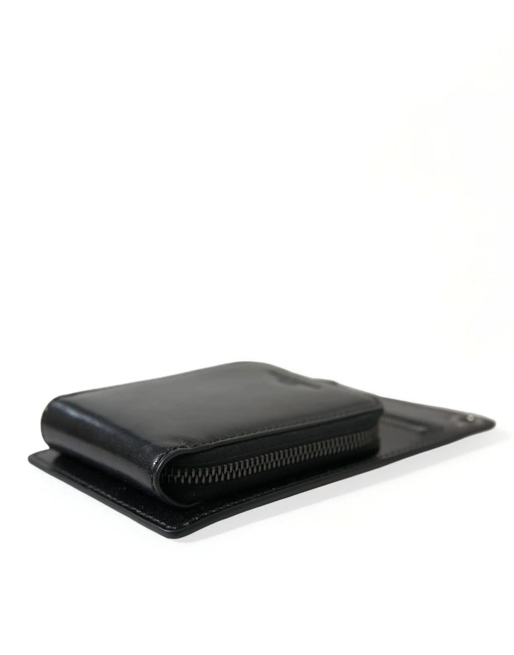 Portefeuille dolce & gabbana en cuir de cheval noir avec fermeture éclair logo poche pour téléphone crossbody