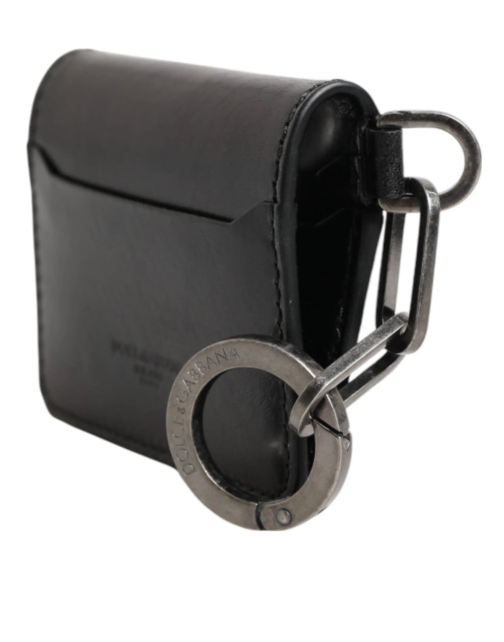 Portefeuille porte-clés dolce & gabbana en cuir noir embossé avec anneau métallique et mousqueton