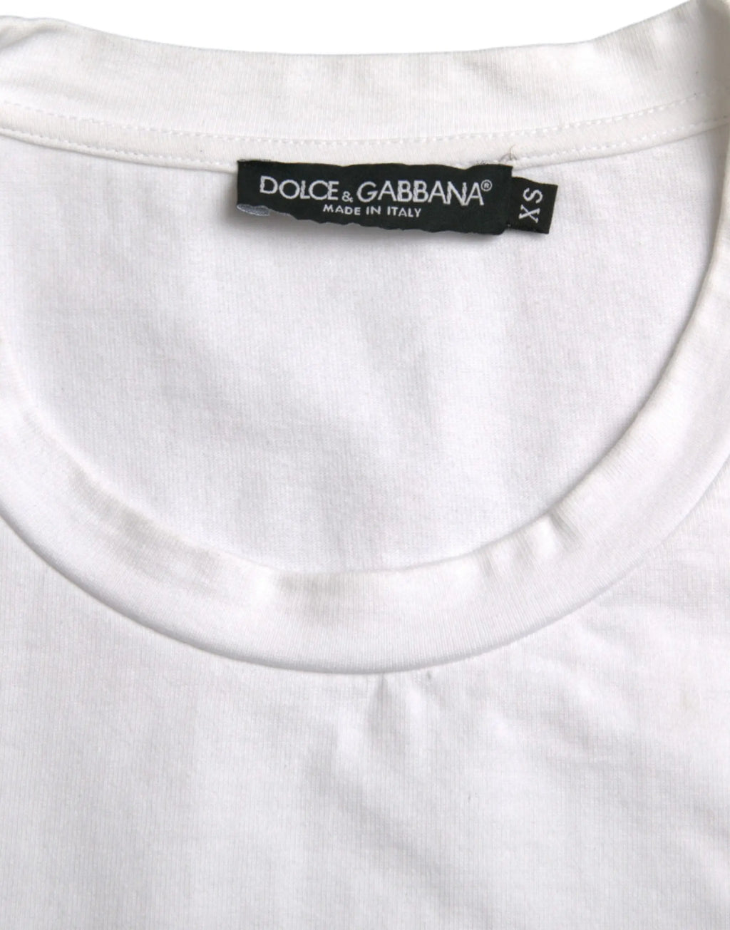 Dolce & gabbana t-shirt blanc coton avec cœur amor et étiquette noire made in italy taille xs