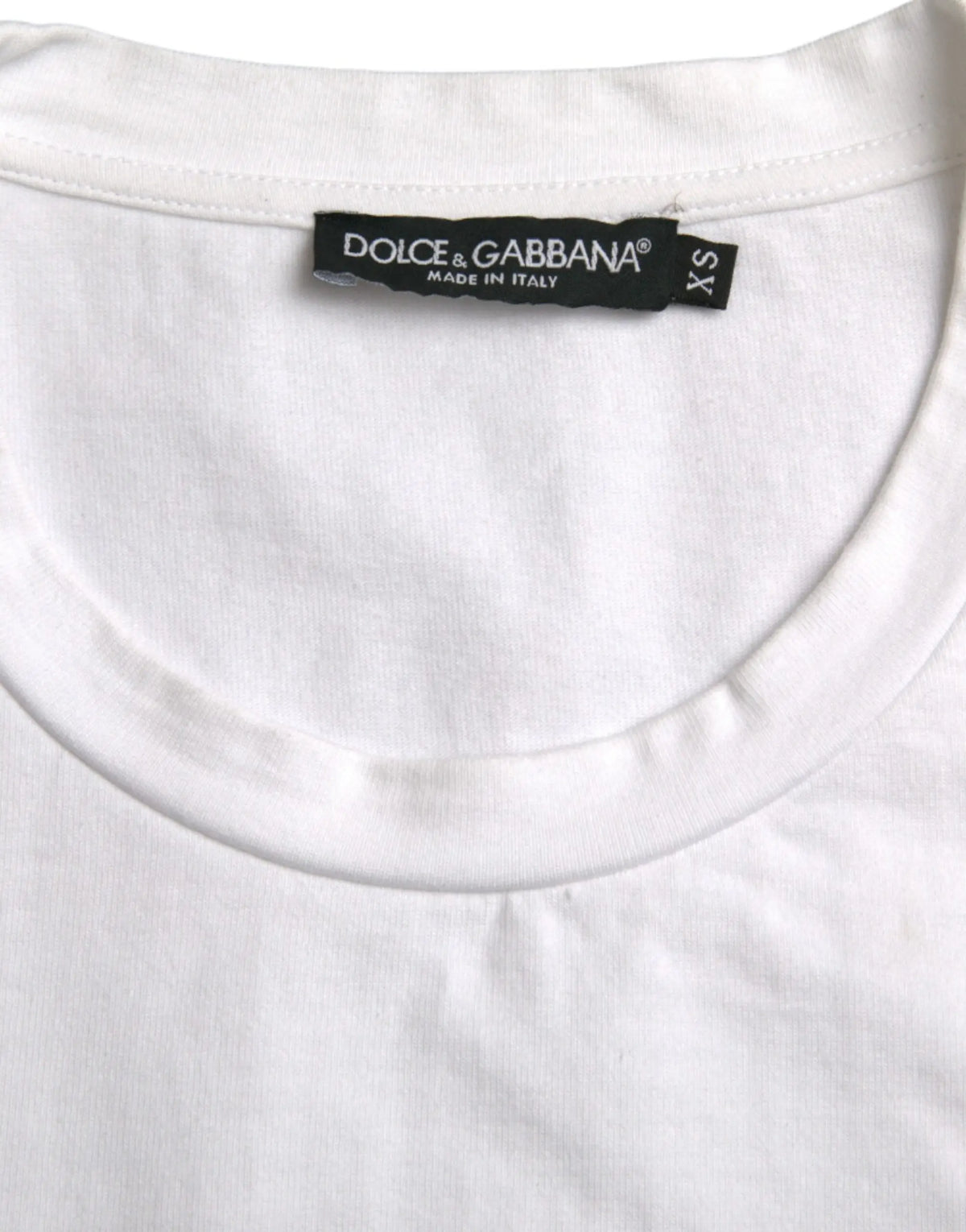 Dolce & gabbana t-shirt blanc coton avec cœur amor et étiquette noire made in italy taille xs