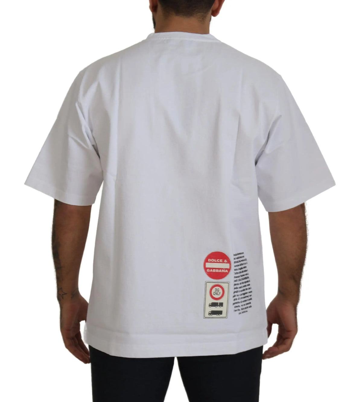T-shirt blanc dolce & gabbana en coton avec logo rouge circulaire et label 30kg only au dos
