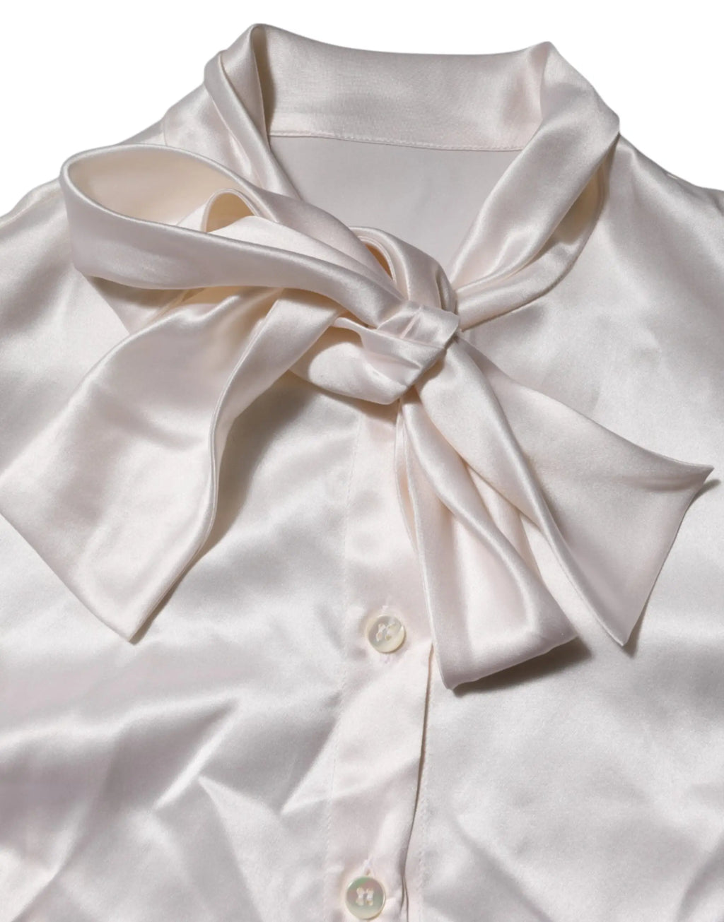 Blouse blanche en satin dolce & gabbana à manches longues avec grand nœud élégant au col ascot
