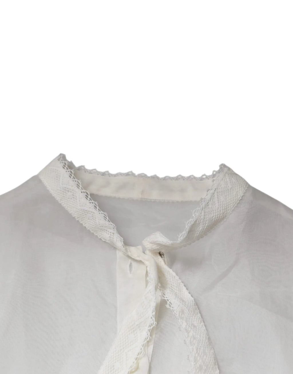 Dolce gabbana blouse blanche à manches longues avec col ascot en dentelle délicate et bordure en mousse
