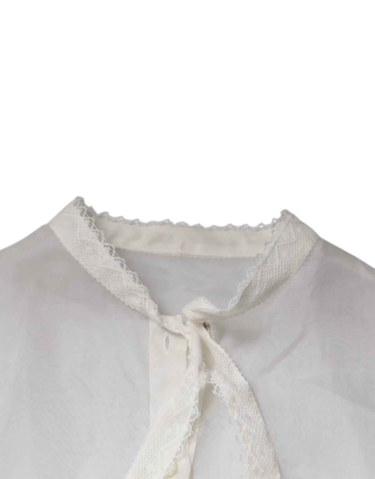 Dolce gabbana blouse blanche à manches longues avec col ascot en dentelle délicate et bordure en mousse
