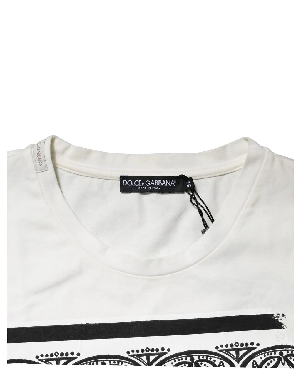 T-shirt blanc dolce & gabbana en coton avec col rond et motif géométrique noir et points sur la poitrine