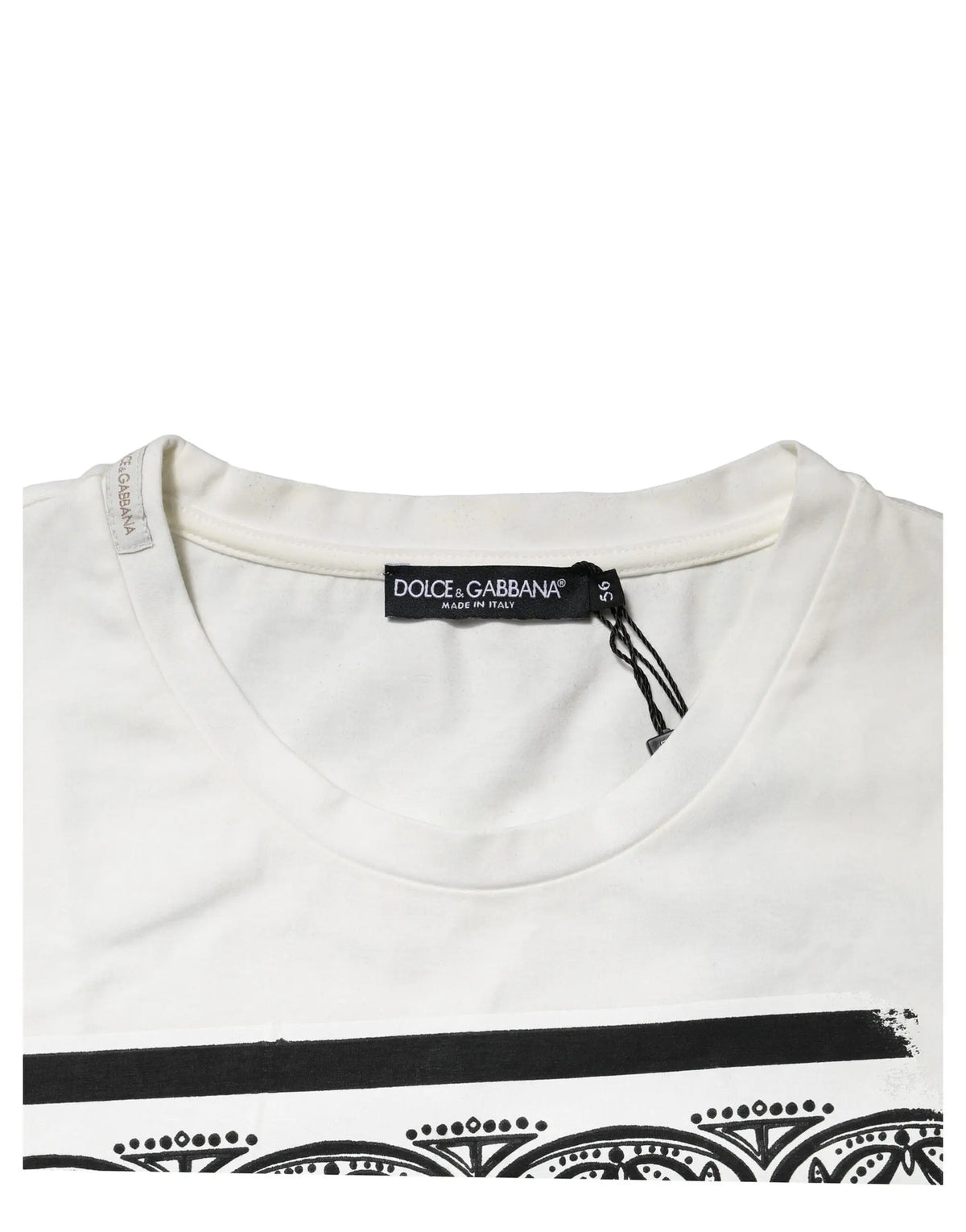 T-shirt dolce & gabbana blanc en coton avec motif géométrique noir et pois sur la poitrine pour homme