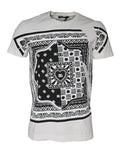 T-shirt blanc dolce & gabbana en coton avec imprimé bandana noir et motifs géométriques détaillés