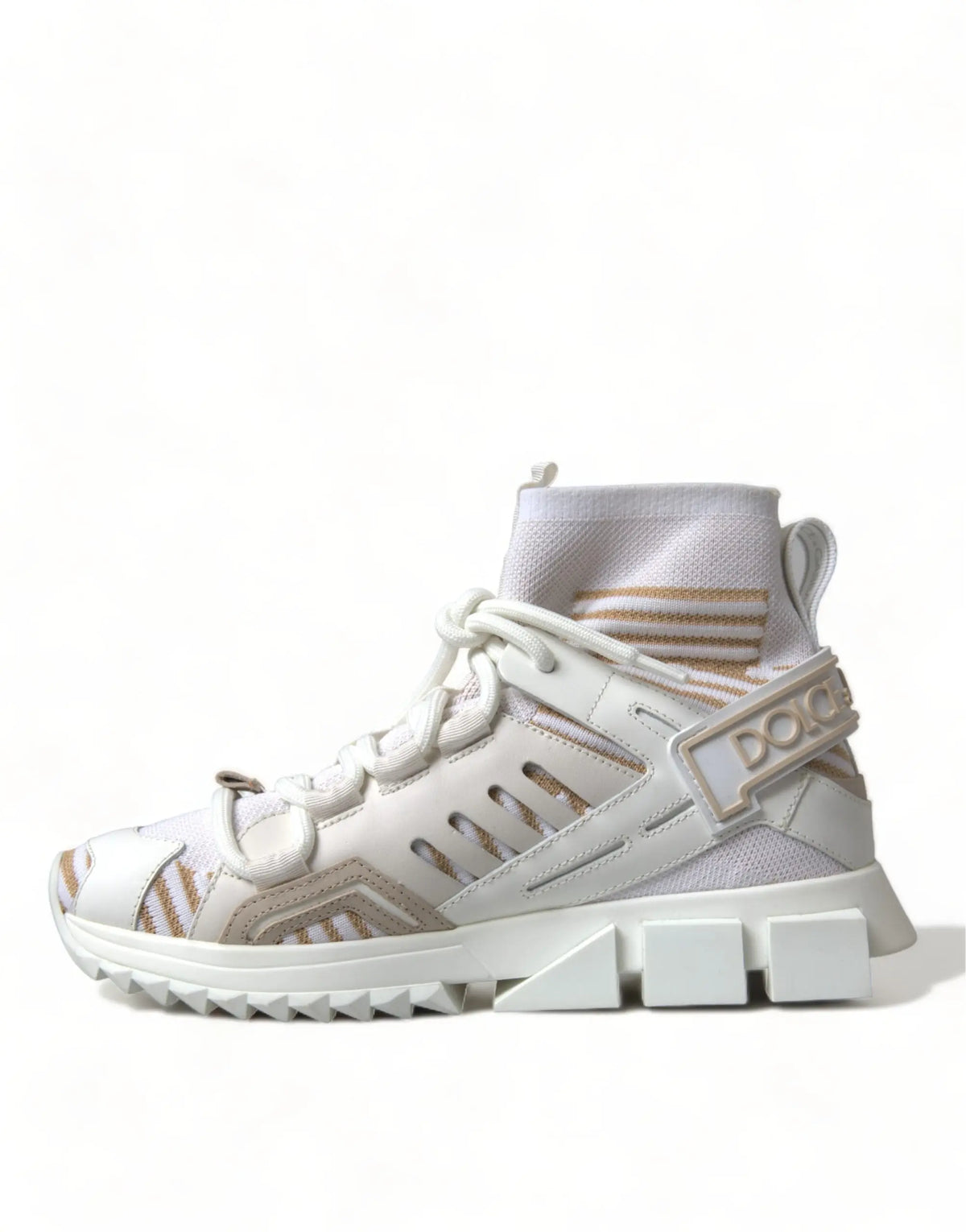Baskets montantes dolce & gabbana sorrento blanches et beiges en mesh et suede avec detail a rayure metallique