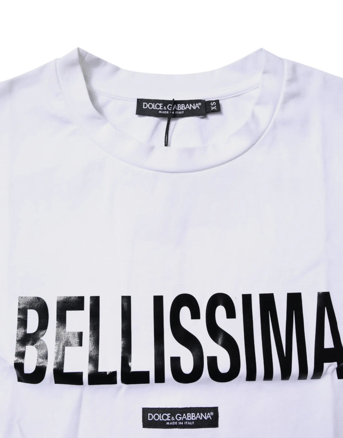 T-shirt blanc dolce gabbana en coton avec logo noir bellissima en lettres audacieuses sur le devant