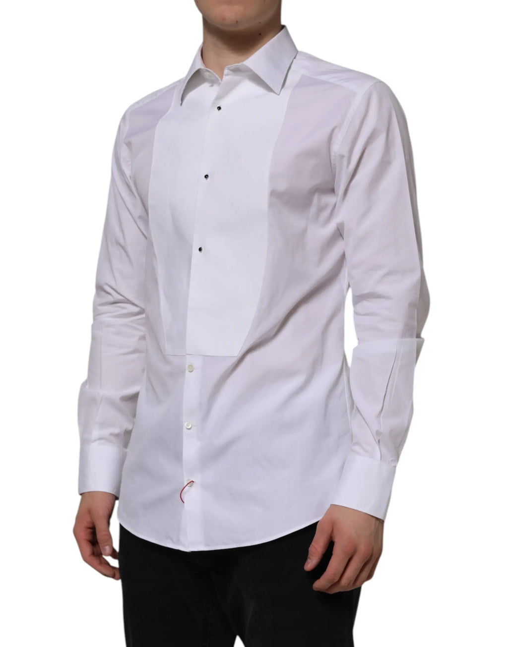 Chemise blanche pour homme dolce gabbana en popeline de coton avec boutons noirs contrastants et couture rouge subtile