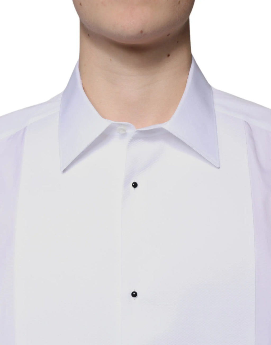 Chemise formelle blanche dolce & gabbana en popeline de coton avec col net et boutons noirs accentués