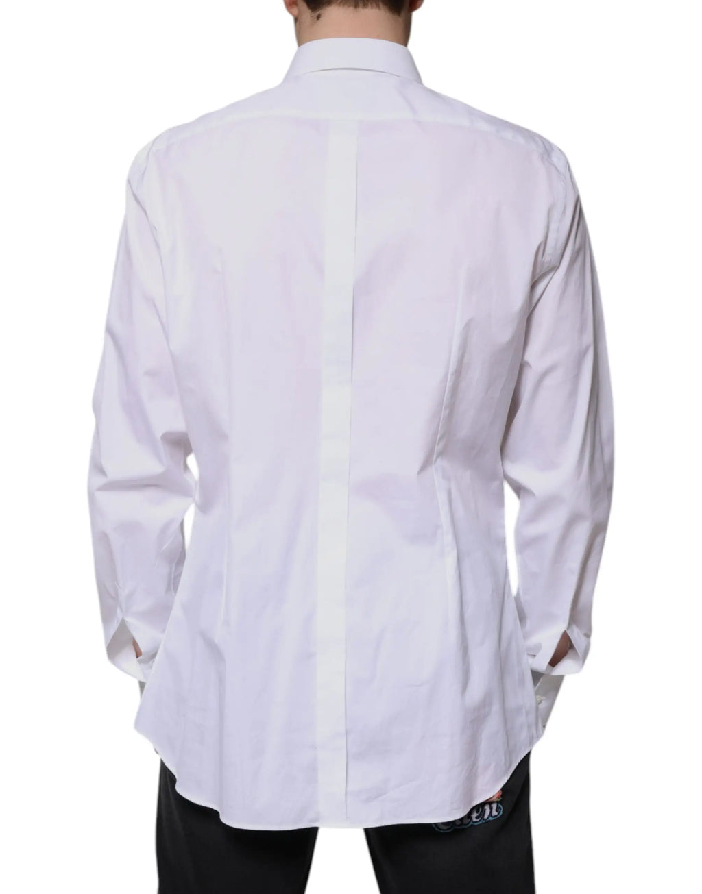Chemise formelle blanche dolce & gabbana en popeline de coton avec col classique et couture dos visible